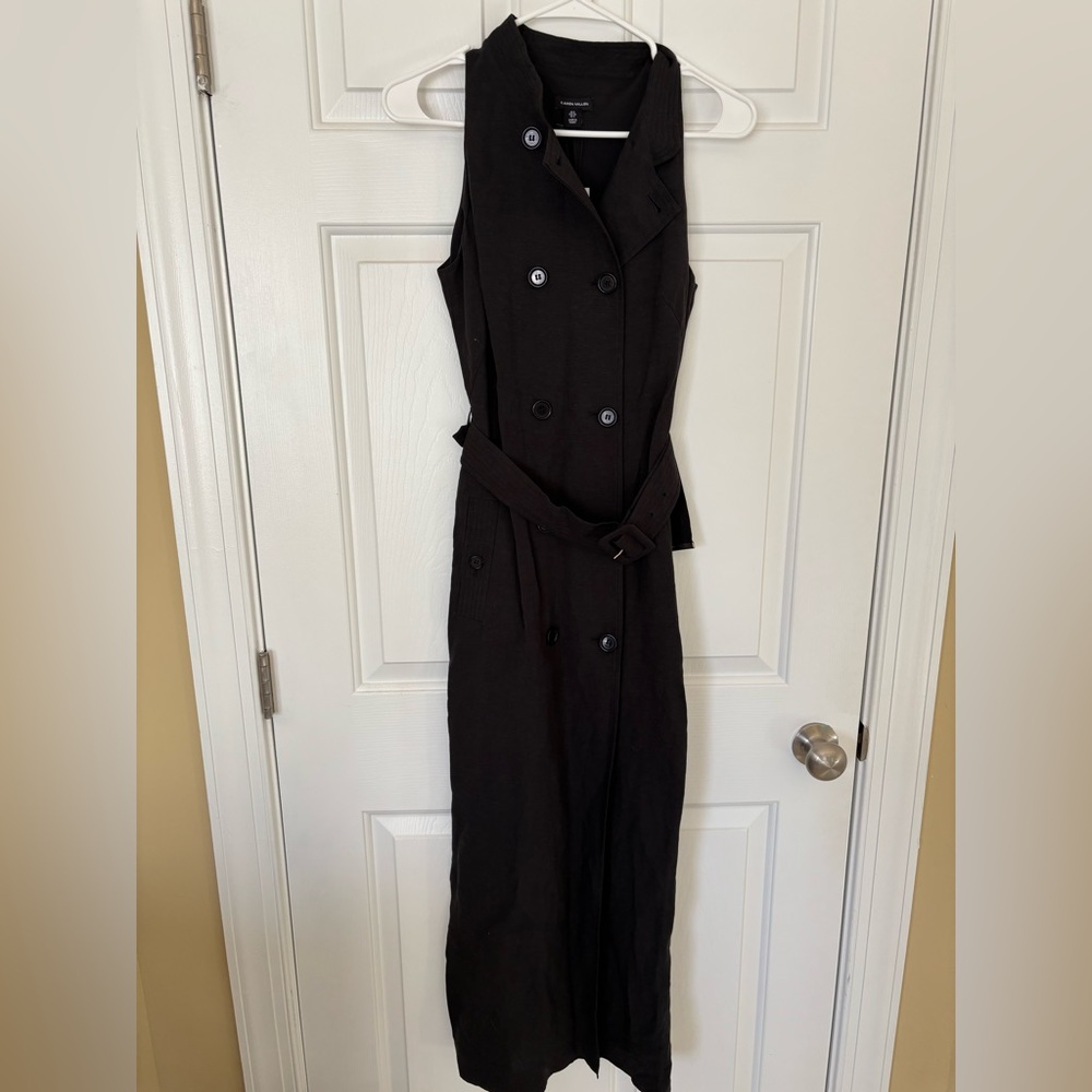 Karen Millen Black Double-Breasted Sleeveless Maxi Dress with Belt